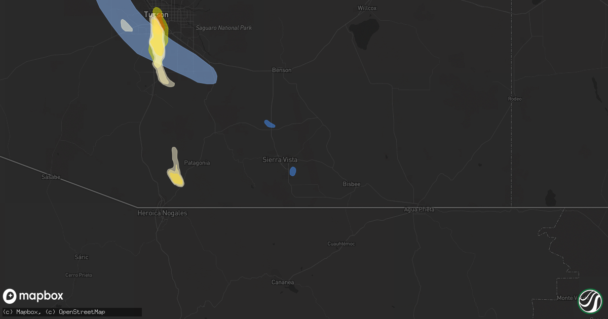 Hail map in Sierra Vista, AZ on August 21, 2023