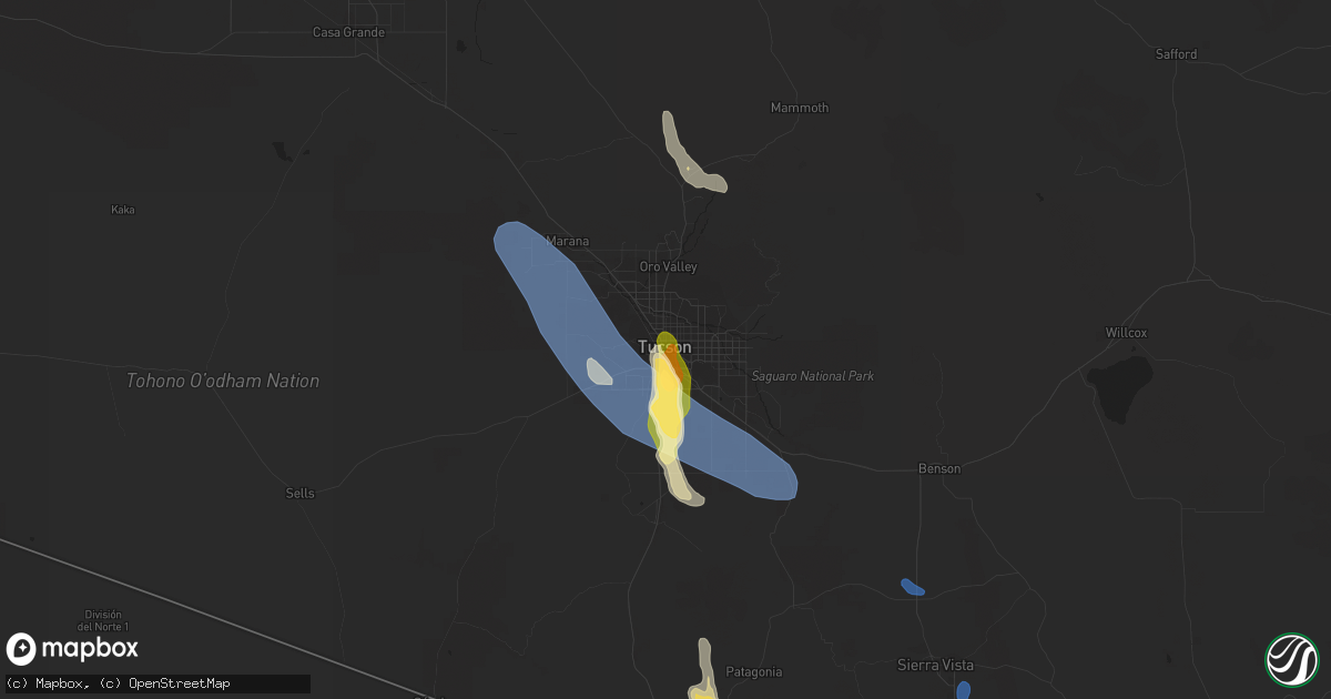 Hail map in Tucson, AZ on August 21, 2023