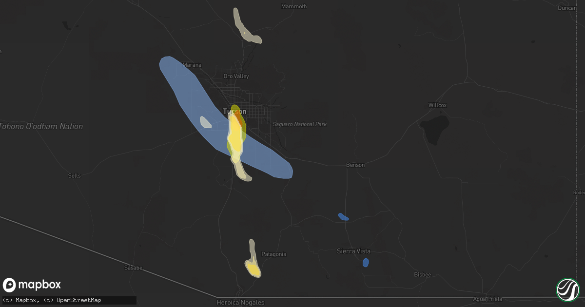 Hail map in Vail, AZ on August 21, 2023