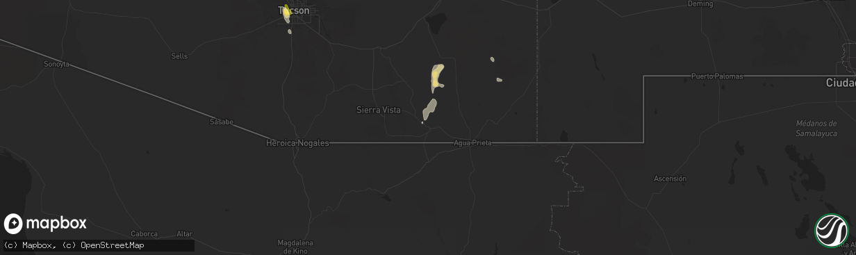 Hail map in Bisbee, AZ on August 21, 2024