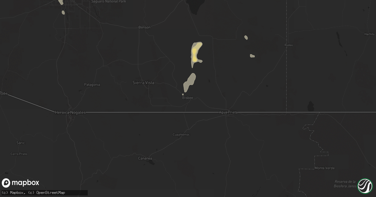 Hail map in Bisbee, AZ on August 21, 2024