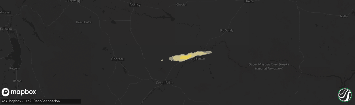 Hail map in Carter, MT on August 21, 2024