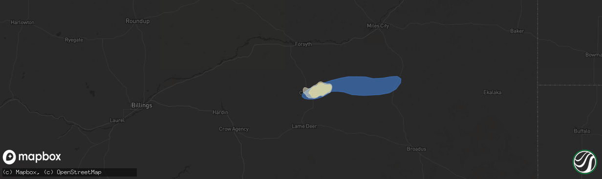 Hail map in Colstrip, MT on August 21, 2024