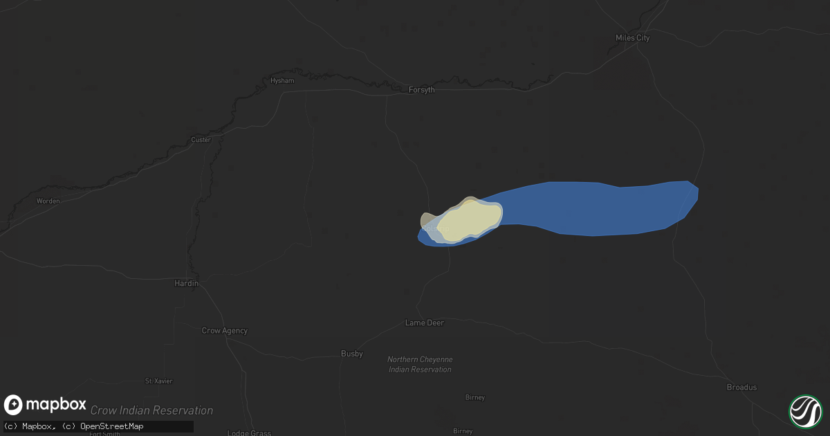 Hail map in Colstrip, MT on August 21, 2024