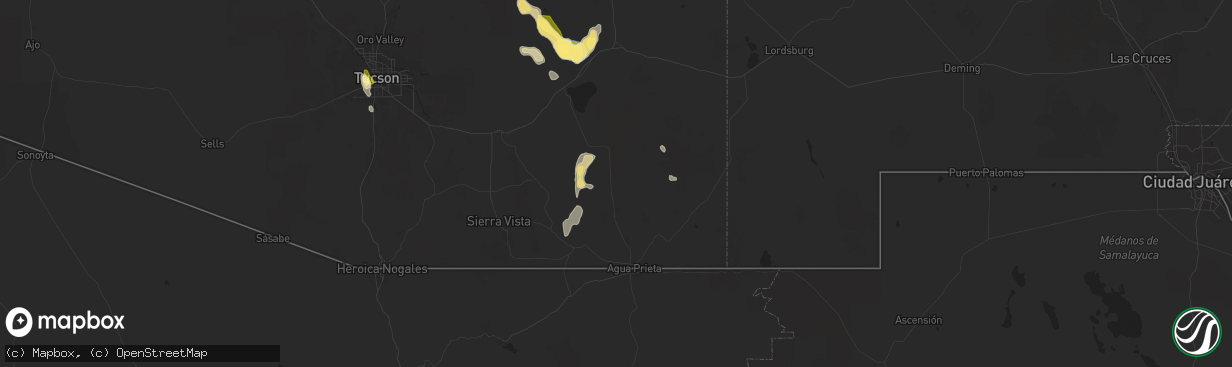 Hail map in Elfrida, AZ on August 21, 2024