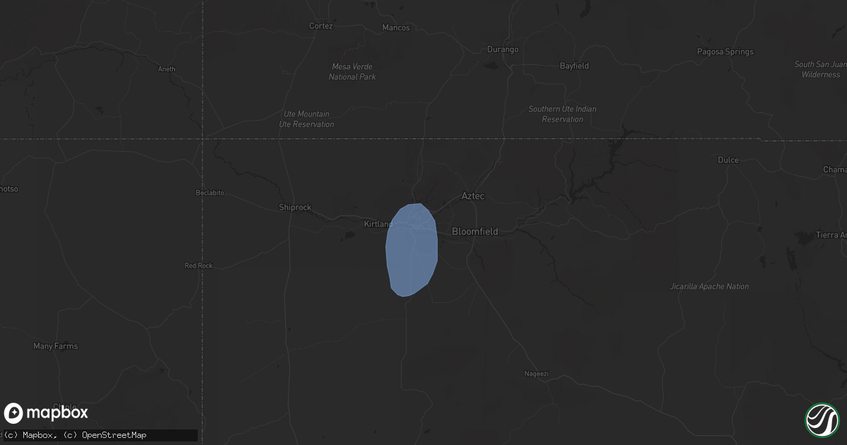 Hail map in Farmington, NM on August 21, 2024