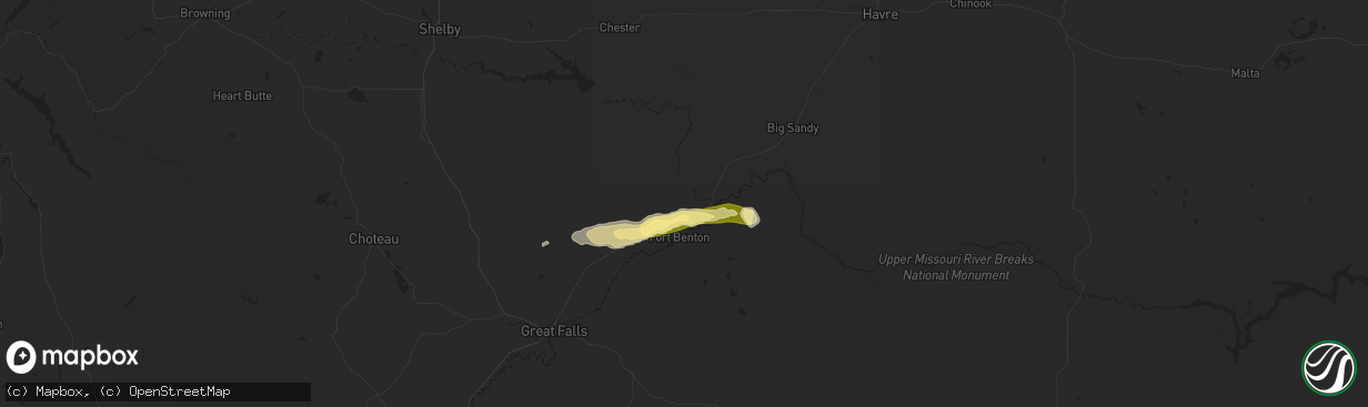 Hail map in Fort Benton, MT on August 21, 2024