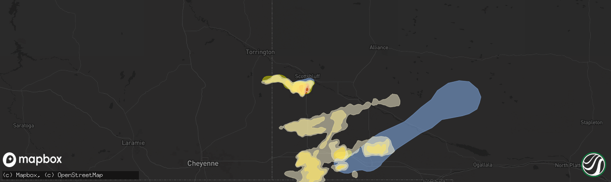 Hail map in Gering, NE on August 21, 2024