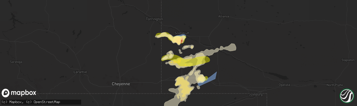 Hail map in Harrisburg, NE on August 21, 2024