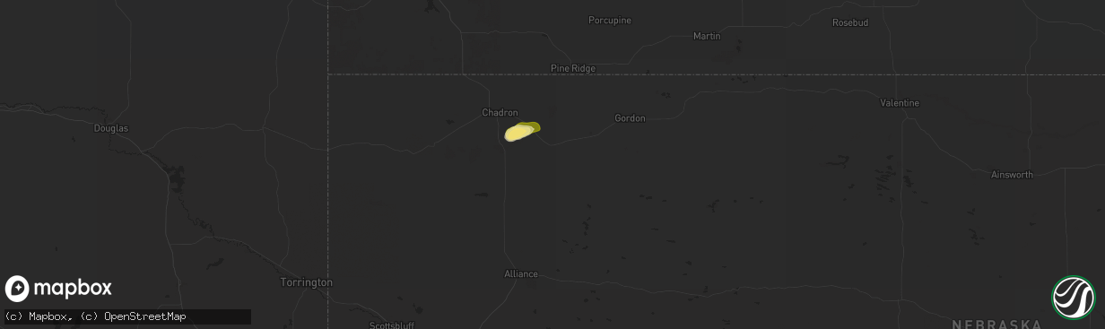 Hail map in Hay Springs, NE on August 21, 2024