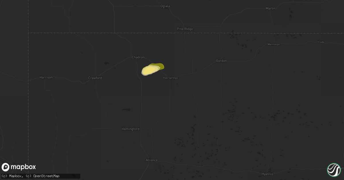 Hail map in Hay Springs, NE on August 21, 2024