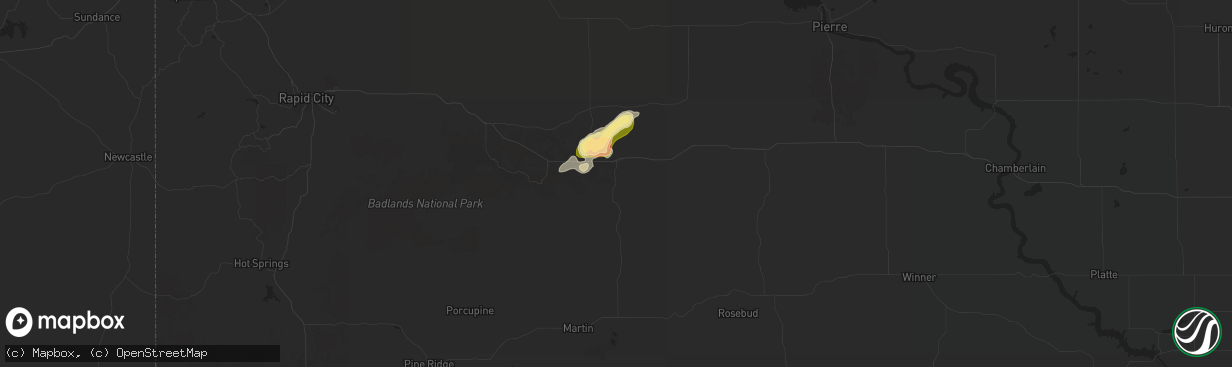 Hail map in Kadoka, SD on August 21, 2024