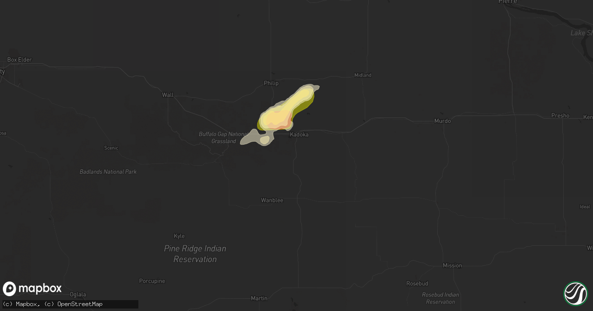 Hail map in Kadoka, SD on August 21, 2024