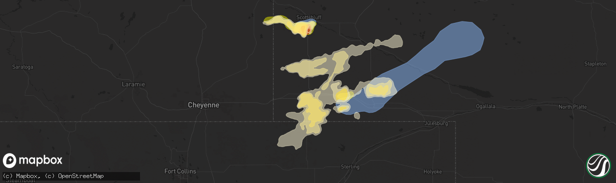 Hail map in Kimball, NE on August 21, 2024