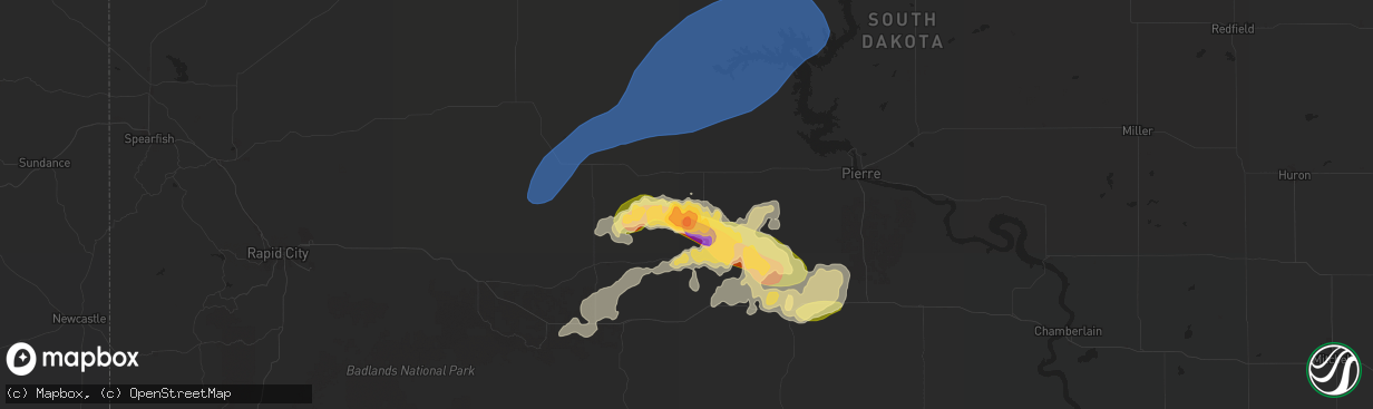 Hail map in Midland, SD on August 21, 2024