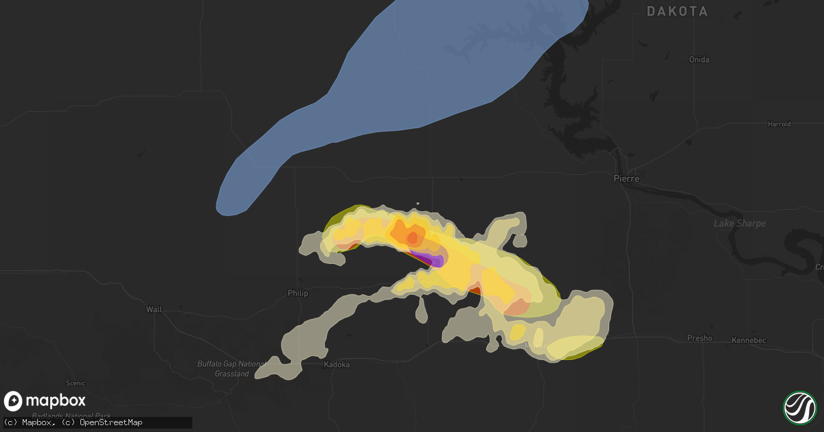 Hail map in Midland, SD on August 21, 2024