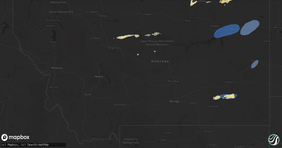 Hail map in Montana on August 21, 2024