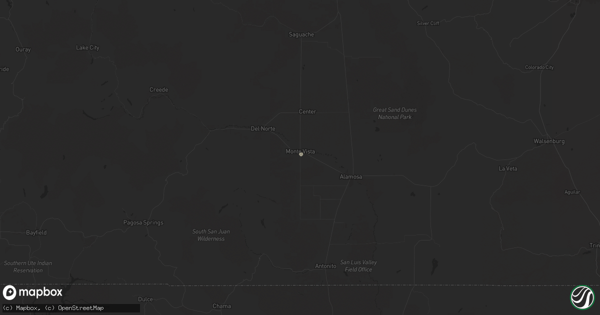 Hail map in Monte Vista, CO on August 21, 2024