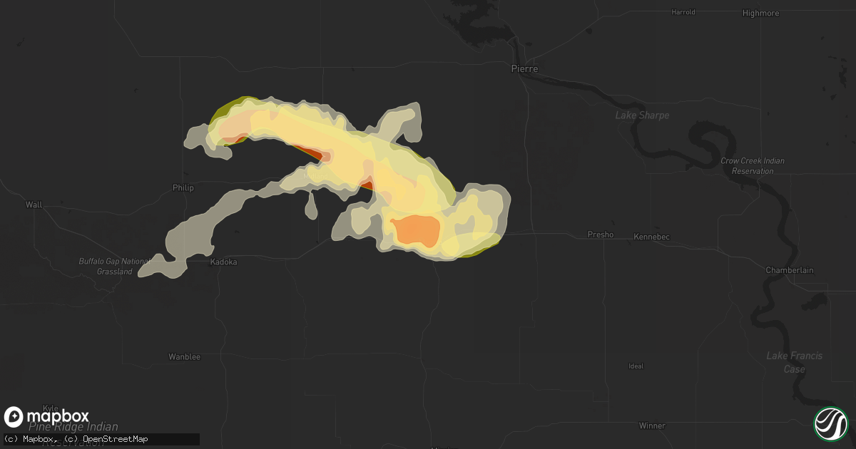 Hail map in Murdo, SD on August 21, 2024