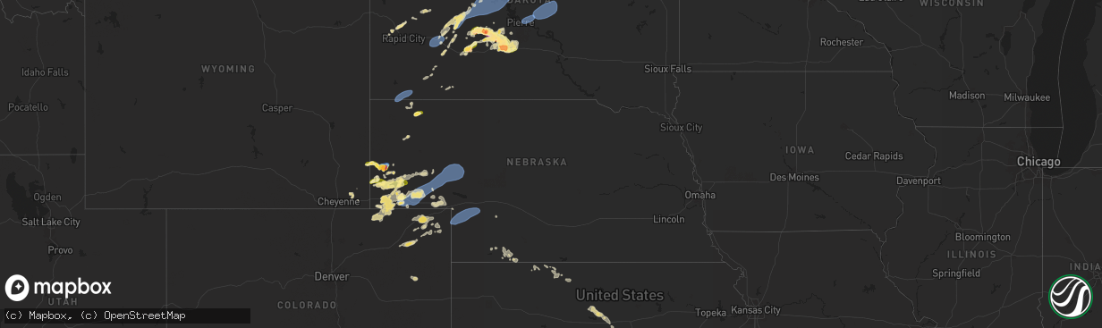 Hail map in Nebraska on August 21, 2024