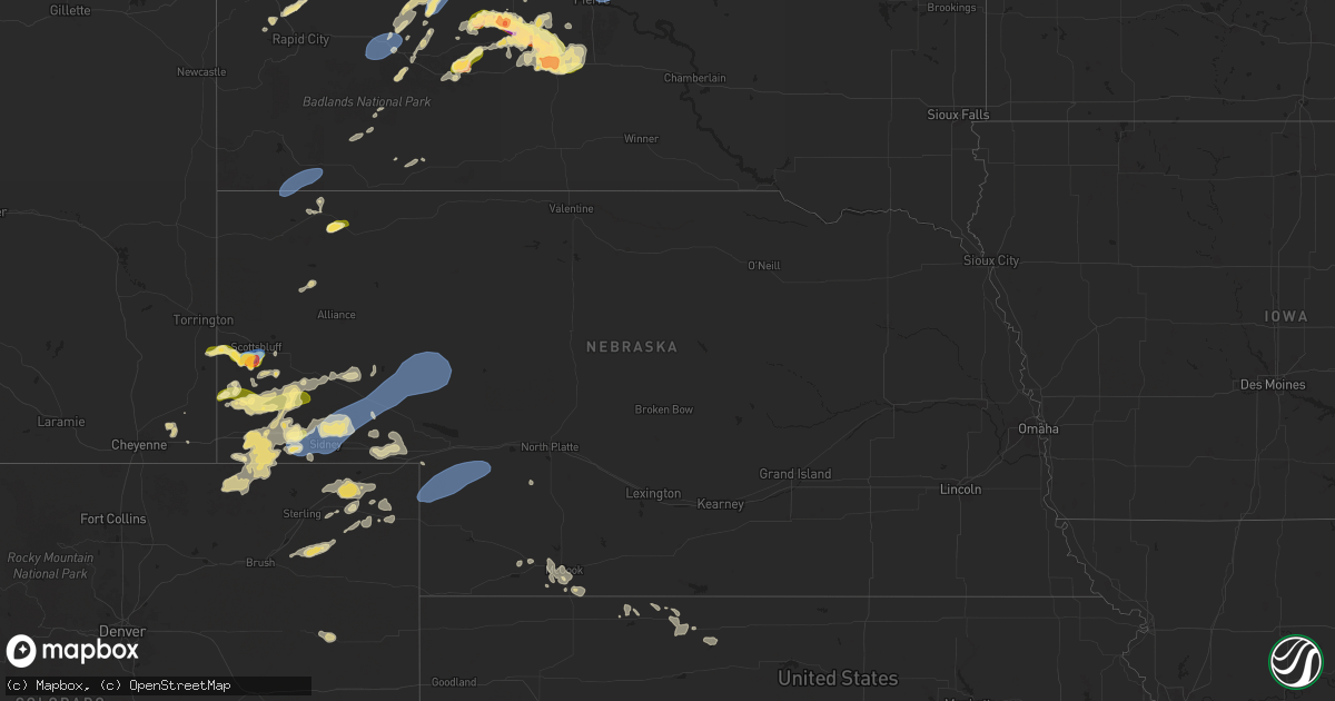 Hail map in Nebraska on August 21, 2024