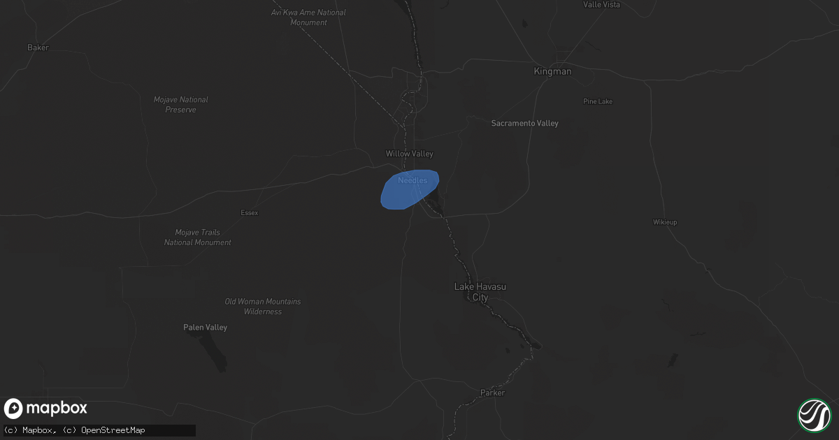 Hail map in Needles, CA on August 21, 2024