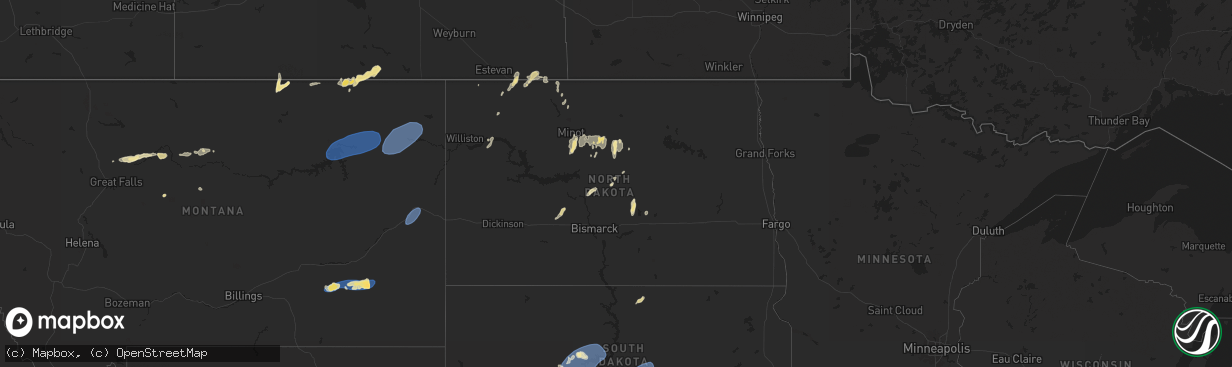 Hail map in North Dakota on August 21, 2024