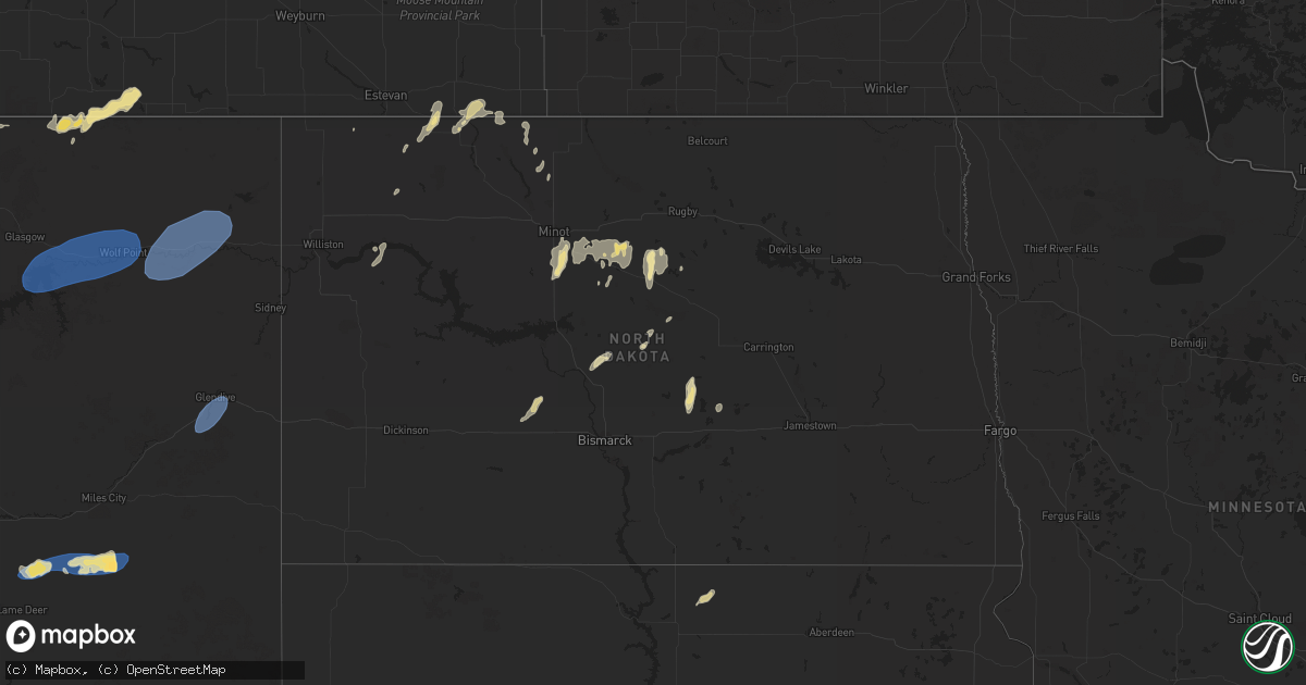 Hail map in North Dakota on August 21, 2024