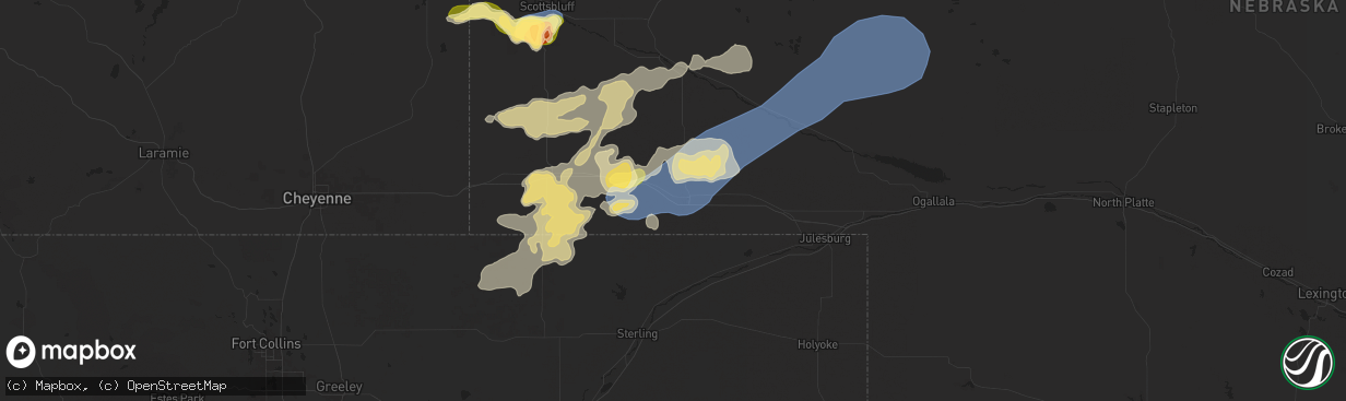 Hail map in Sidney, NE on August 21, 2024