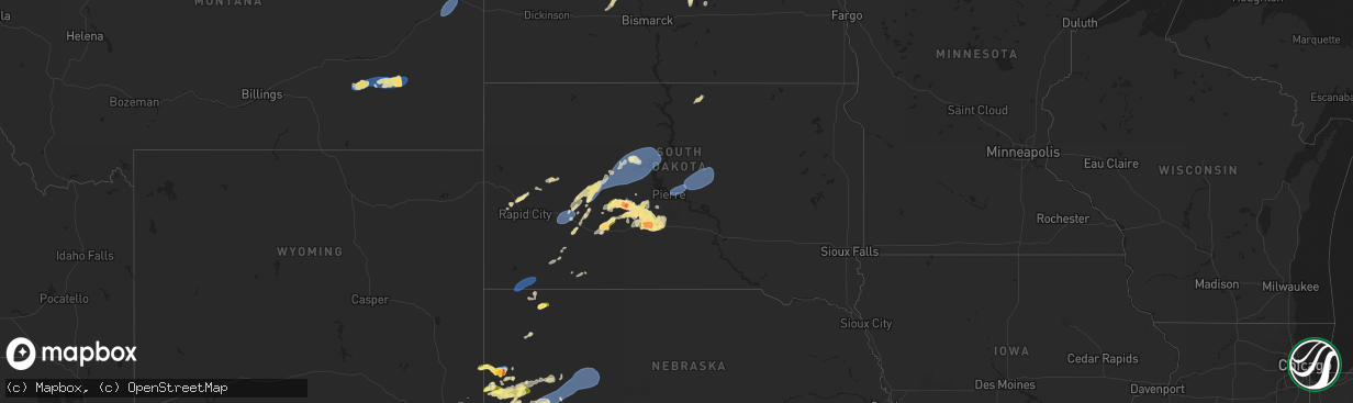 Hail map in South Dakota on August 21, 2024