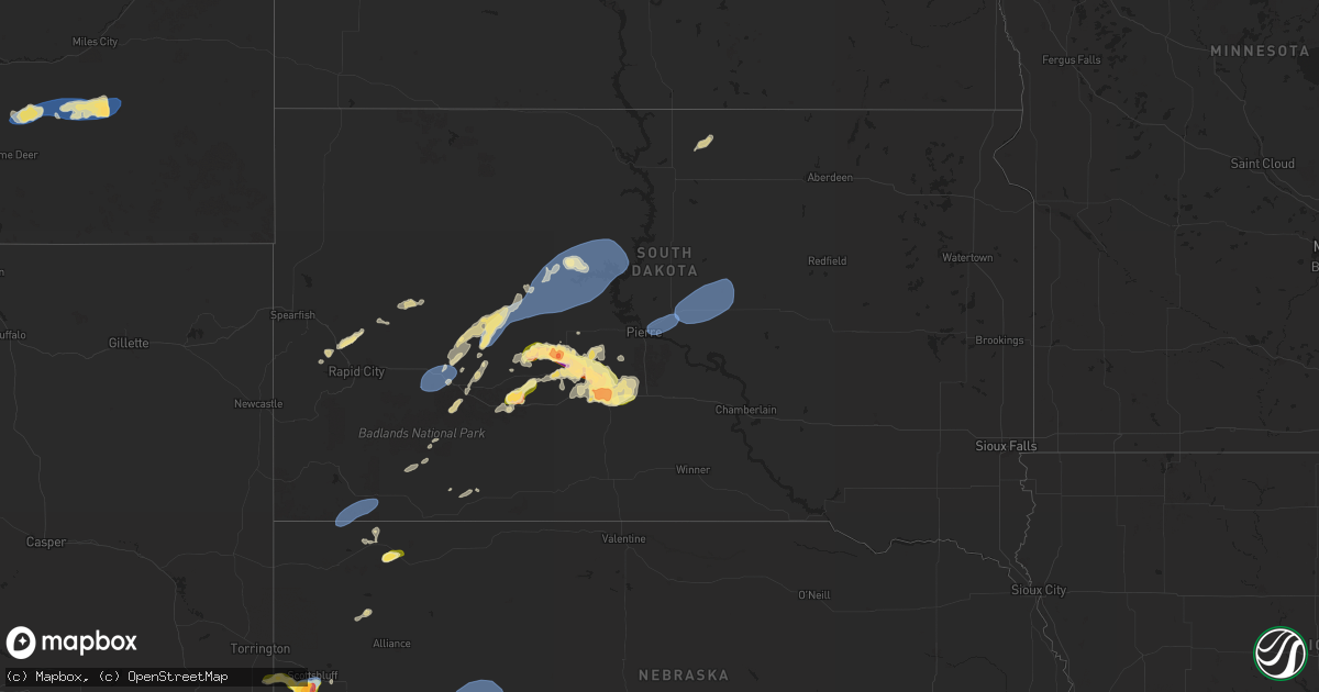 Hail map in South Dakota on August 21, 2024