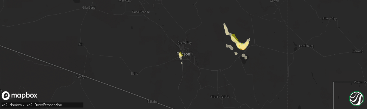 Hail map in Tucson, AZ on August 21, 2024