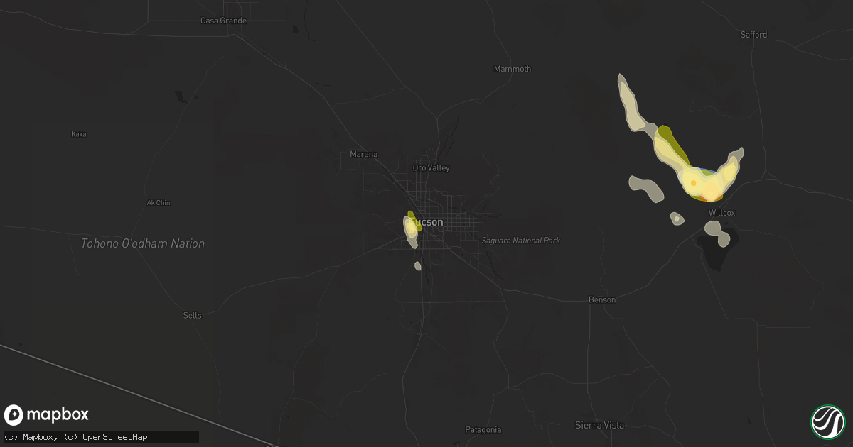 Hail map in Tucson, AZ on August 21, 2024