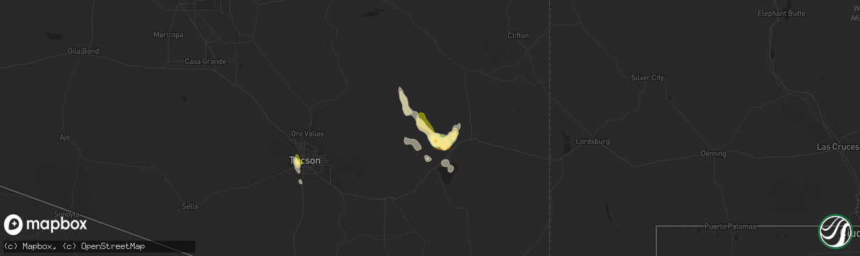 Hail map in Willcox, AZ on August 21, 2024