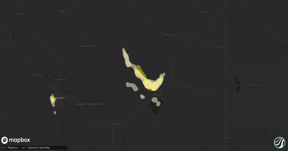 Hail map in Willcox, AZ on August 21, 2024