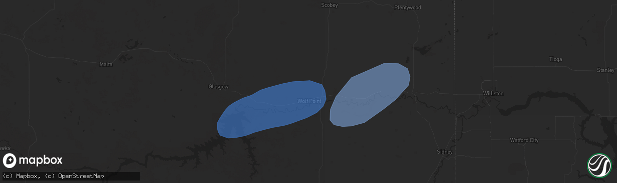 Hail map in Wolf Point, MT on August 21, 2024