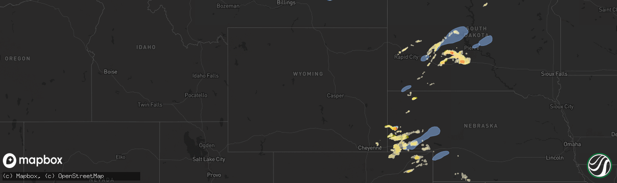 Hail map in Wyoming on August 21, 2024