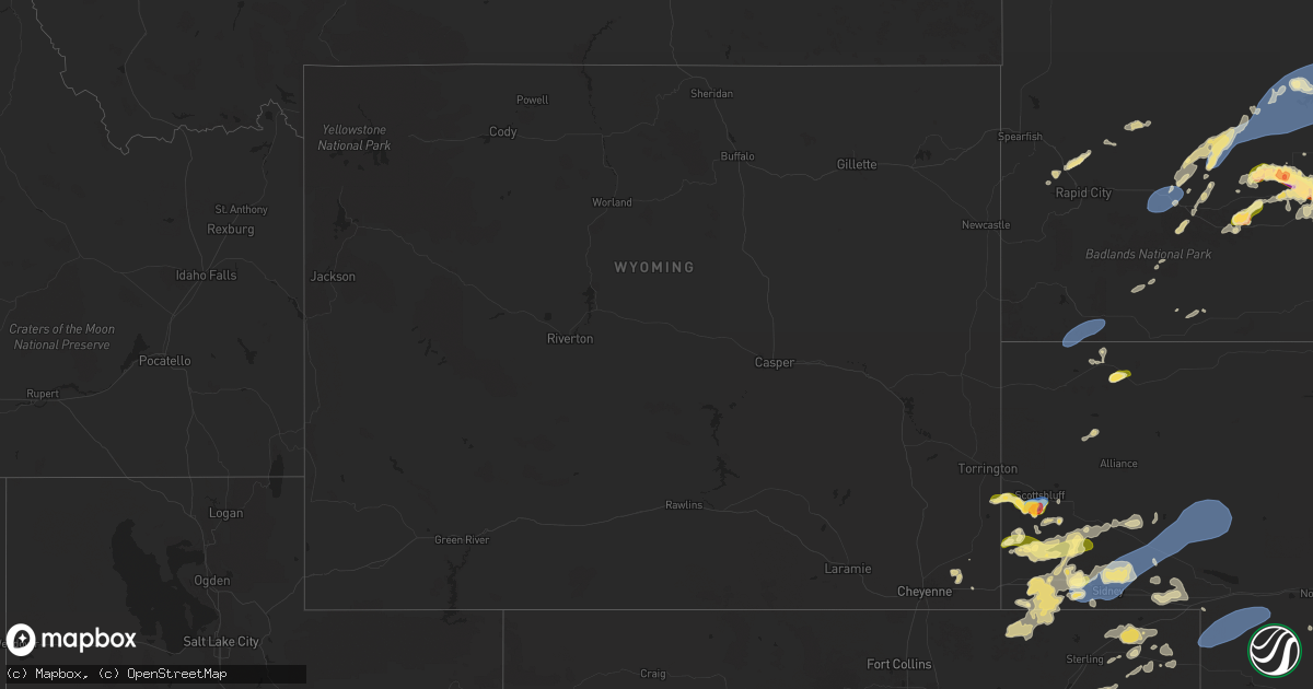 Hail map in Wyoming on August 21, 2024