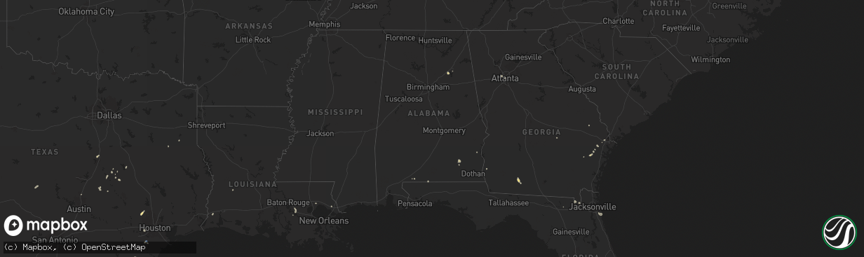 Hail map in Alabama on August 21, 2025
