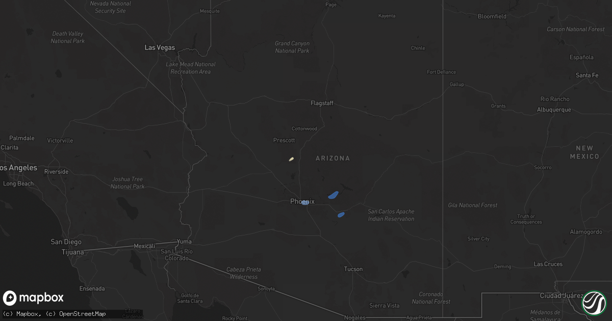 Hail map in Arizona on August 21, 2025
