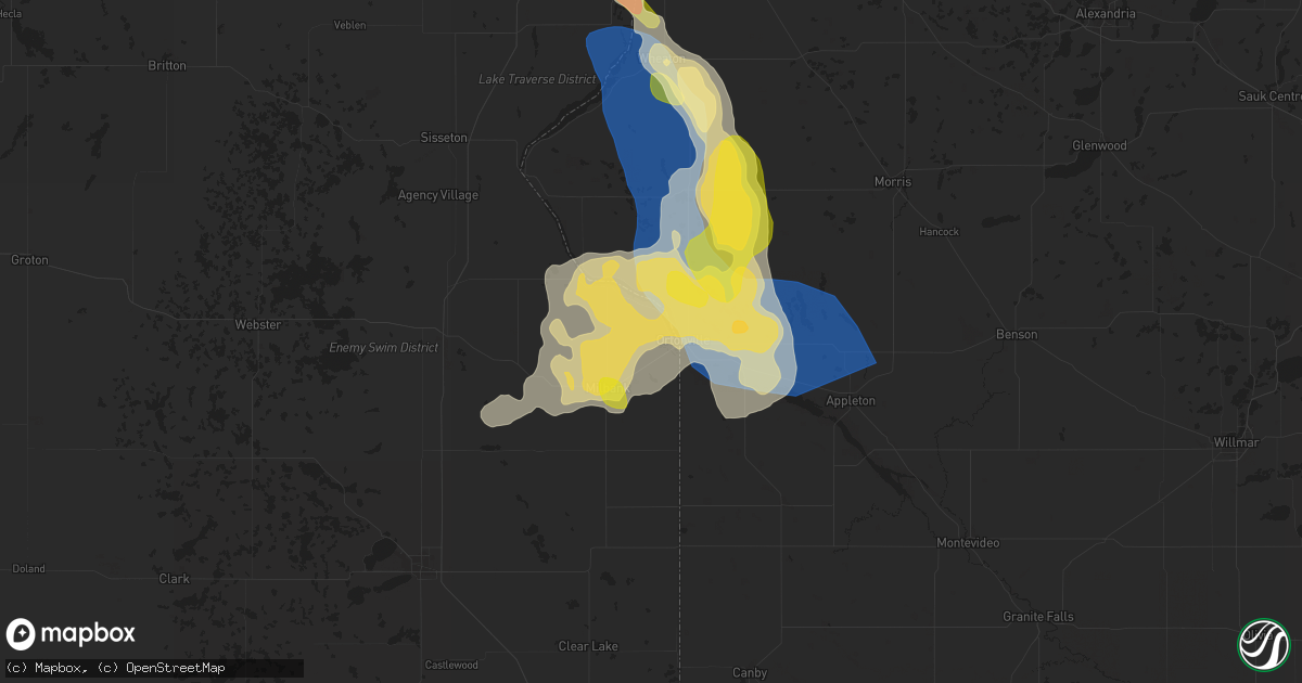 Hail map in Big Stone City, SD on August 21, 2025