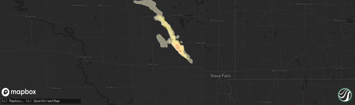 Hail map in Canova, SD on August 21, 2025
