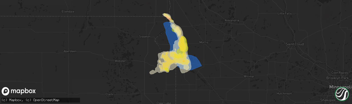 Hail map in Clinton, MN on August 21, 2025