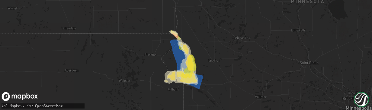 Hail map in Dumont, MN on August 21, 2025