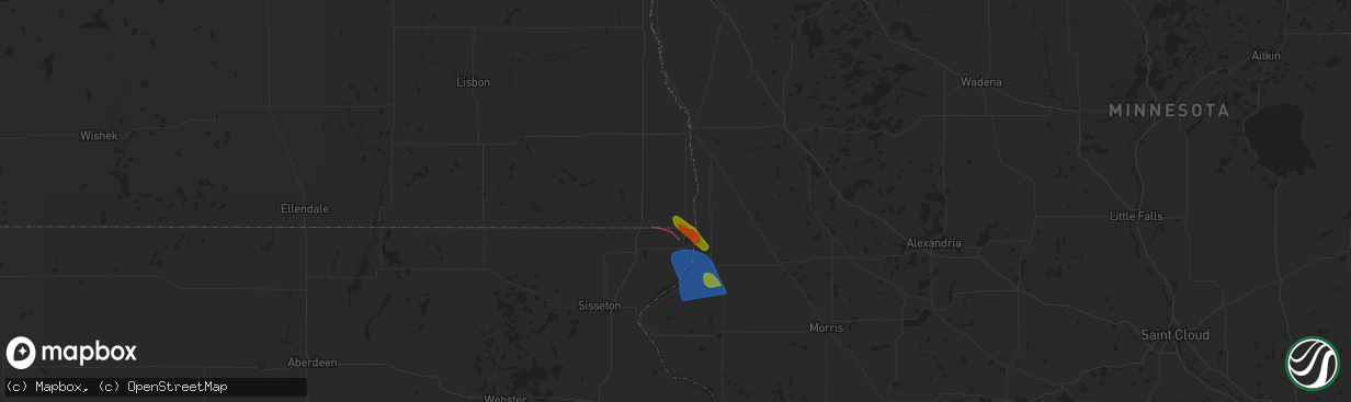 Hail map in Fairmount, ND on August 21, 2025