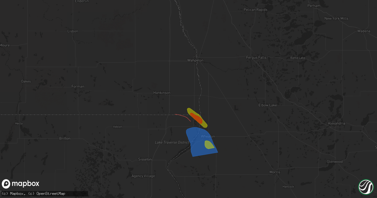 Hail map in Fairmount, ND on August 21, 2025