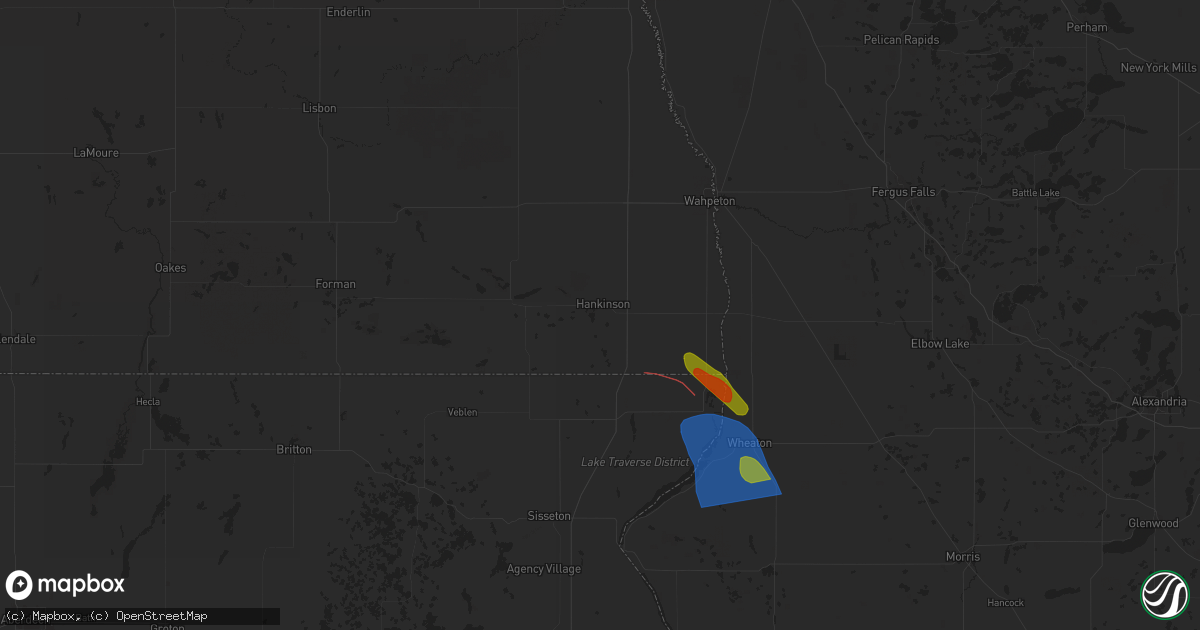 Hail map in Hankinson, ND on August 21, 2025