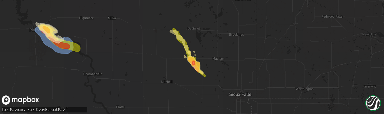 Hail map in Howard, SD on August 21, 2025