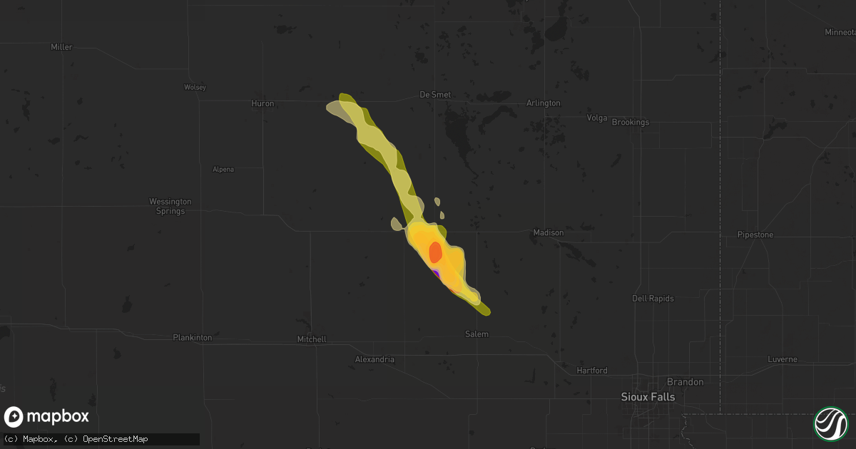 Hail map in Howard, SD on August 21, 2025