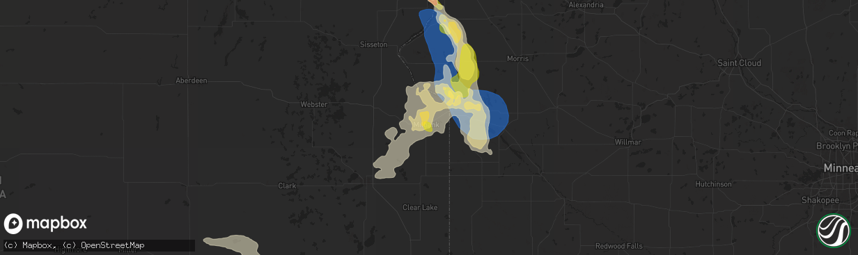 Hail map in Milbank, SD on August 21, 2025